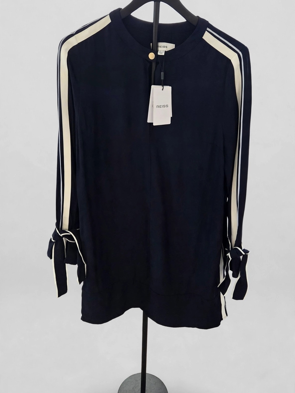 NWT Reiss Tammy Tipped Tie-Cuff Shift Dress Navy Blue US 8 Nordstrom
